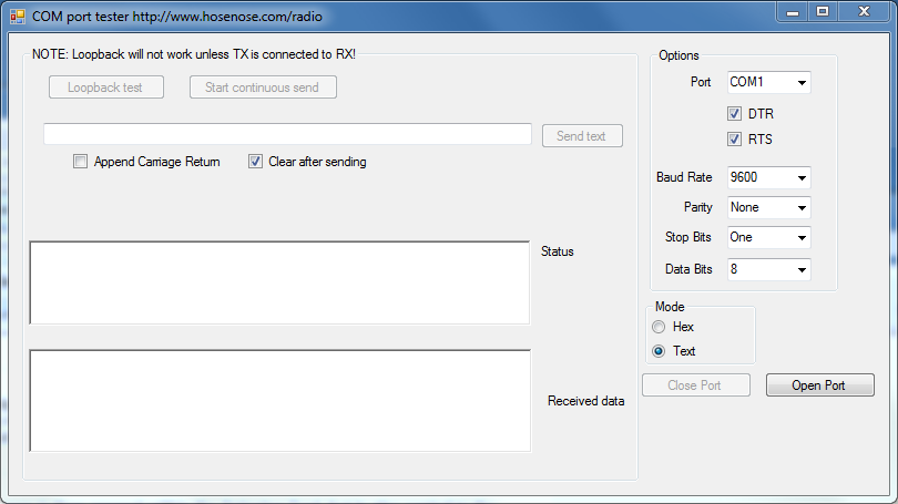 Loopback Test For Serial Port